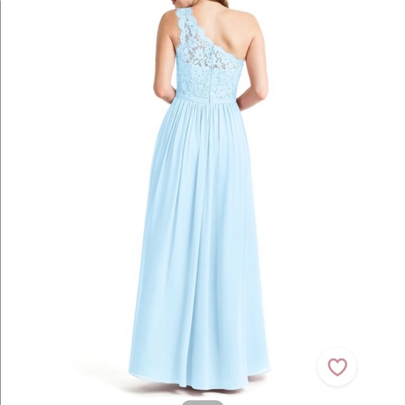 Azazie Sky Blue Lace Chiffon One Shoulder Maxi Dress EUC - Picture 2 of 5